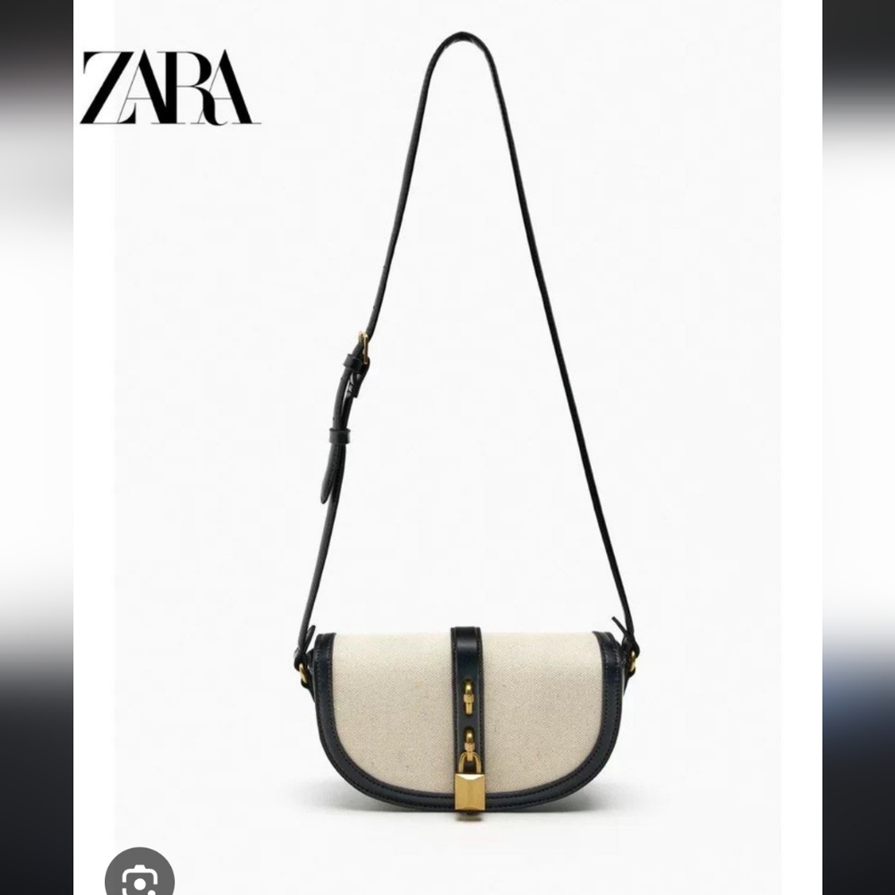Zara Black and Cream Crossbody Bag